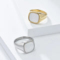 Luxury Stainless Steel Inlaid with Seashells Signet Ring Men Women square Wedding Ring Fashion Accessories