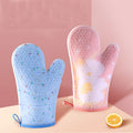 Oven Mitts Set Transparent Silicone Shell Printed Cotton Lining Non-Slip Heat Resistant Food Safe Custom Design for Kitchen BBQ