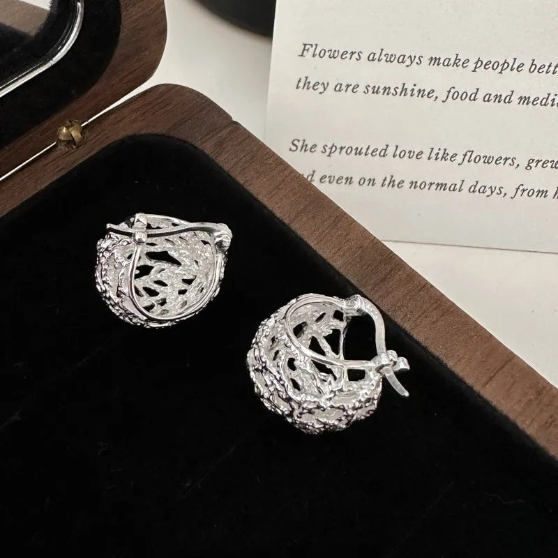 Hollow Round Ball 925 Sterling Silver Clip Earrings for Women Party Gifts Hot Sale Jewelry