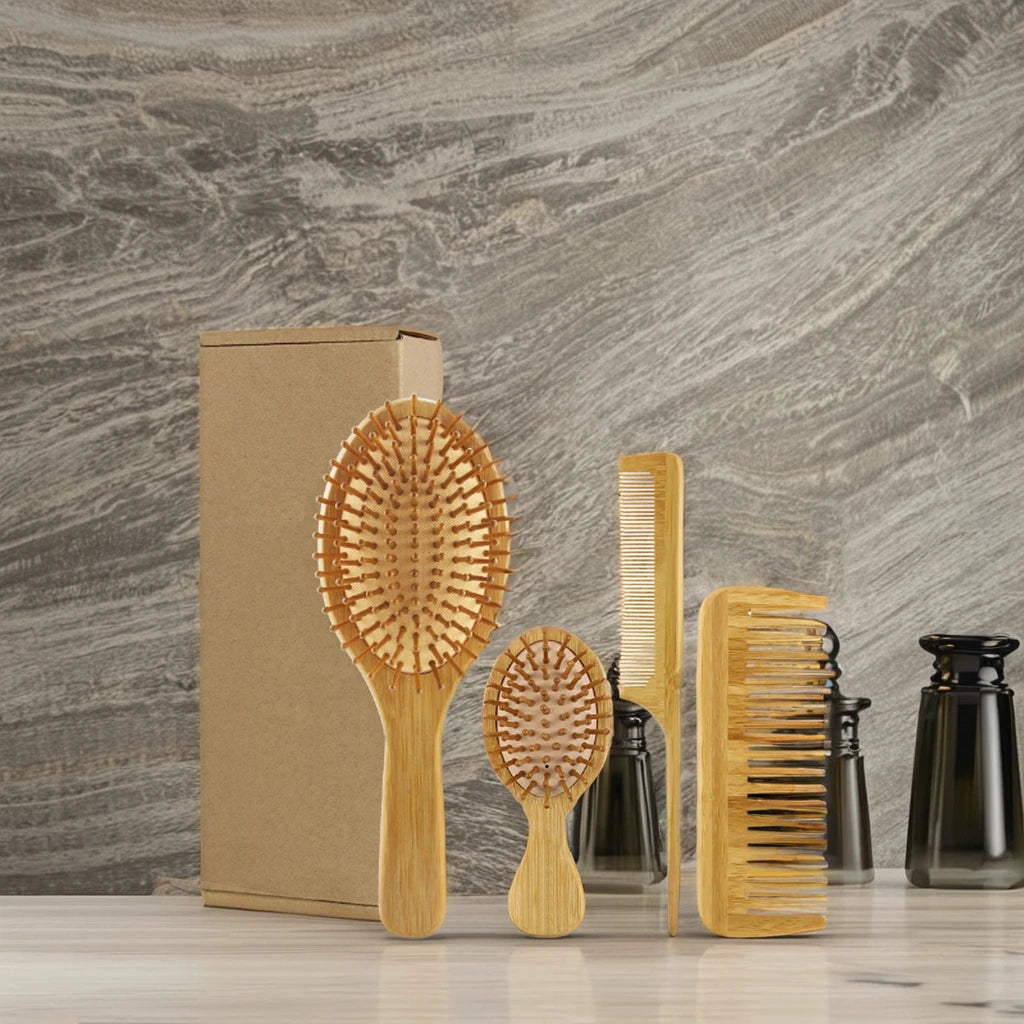 Wholesale Custom logo Hair Winding Natural Bamboo Detangler Curly Hair Comb Wooden Wood Hair Brush Comb