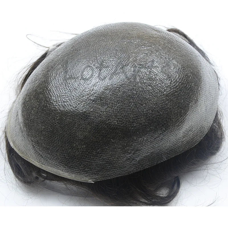 Lot Arts Men's Toupee Full Poly All Color Skin PU Remy Hair Replacement System for Men Hand Knotted Piece