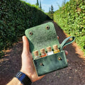 Personalized Handmade Camping Utensils Leather Travel Kitchen Tools Holder Leather Spices Kit Cover for Four Glass Jars