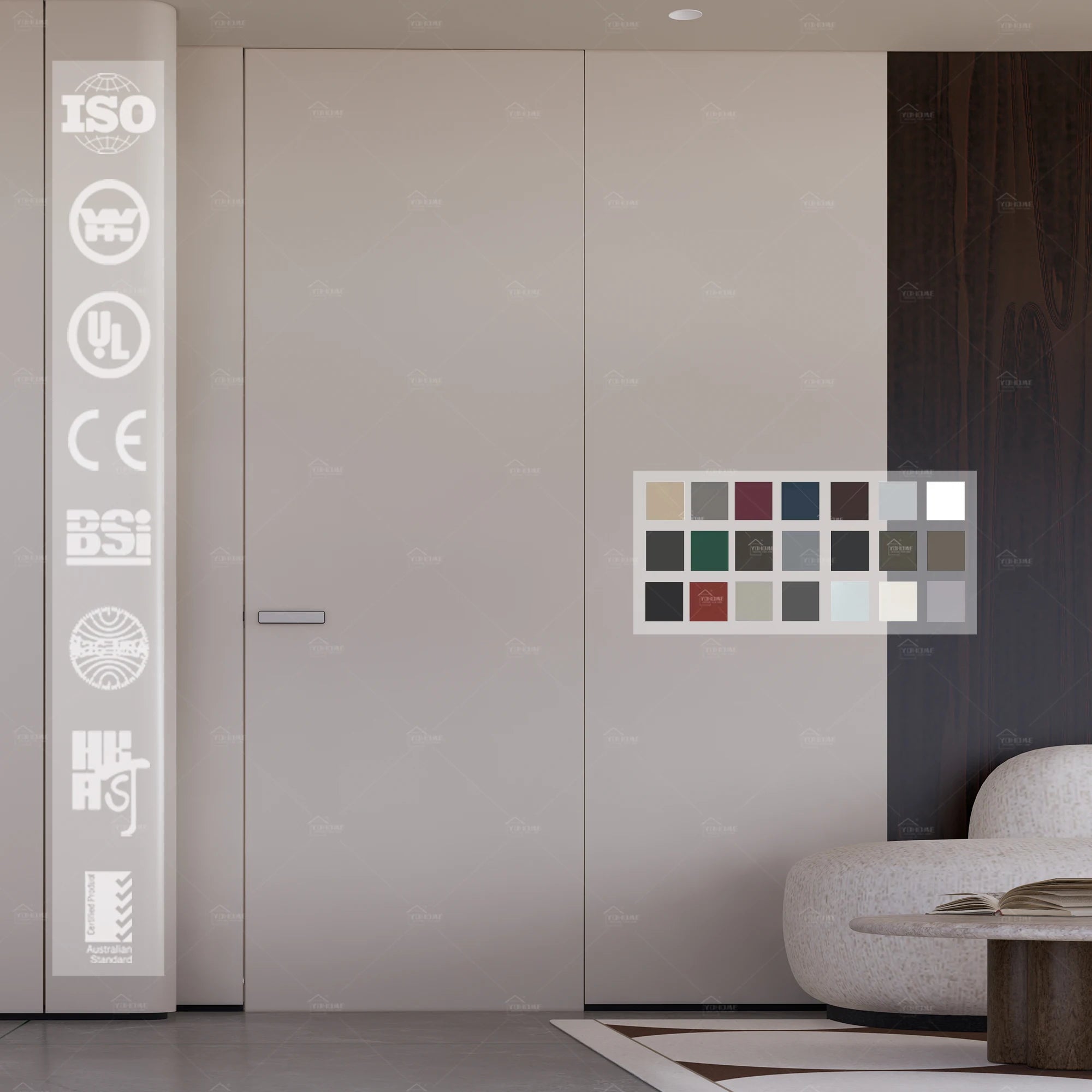 UK Standard Minimalist Design Multi-color Primer Invisible Door Frameless Flush Concealed Wooden Bedroom Hidden Door