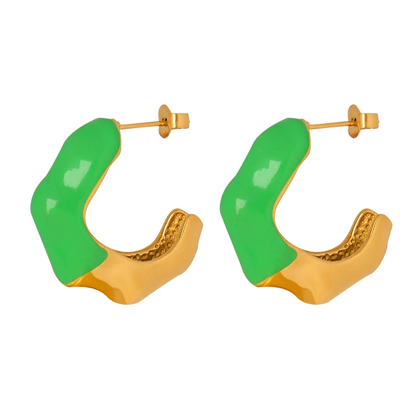 Fine Jewelry Earrings Green Stainless Steel Fashion Hypoallergenic Hoop Earrings