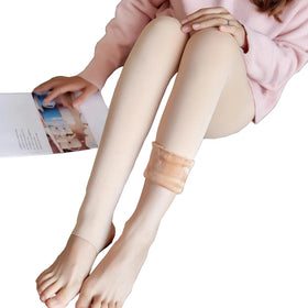 Women's Casual Fleece Lined Breathable Thermal Pantyhose Skin Tone High Waist Thick Woven for Winter Cold Weather