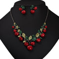 Collar Cereza Three-dimensional With Green Leaf Cherry Necklace Jewelry Lovely Fruit Red Cherry Dangle Earring Set
