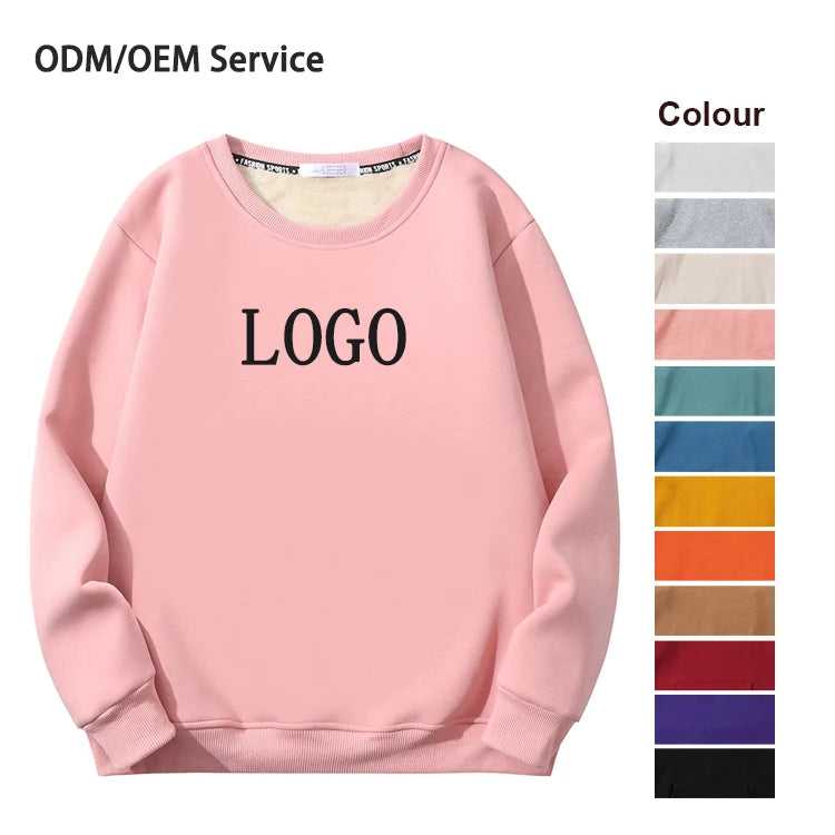 FEIBAI Pink Winter Heavyweight Essentials Blank Pullover Crewneck Sherpa Fleece Polyester Cotton Lined Custom Women Sweatshirt