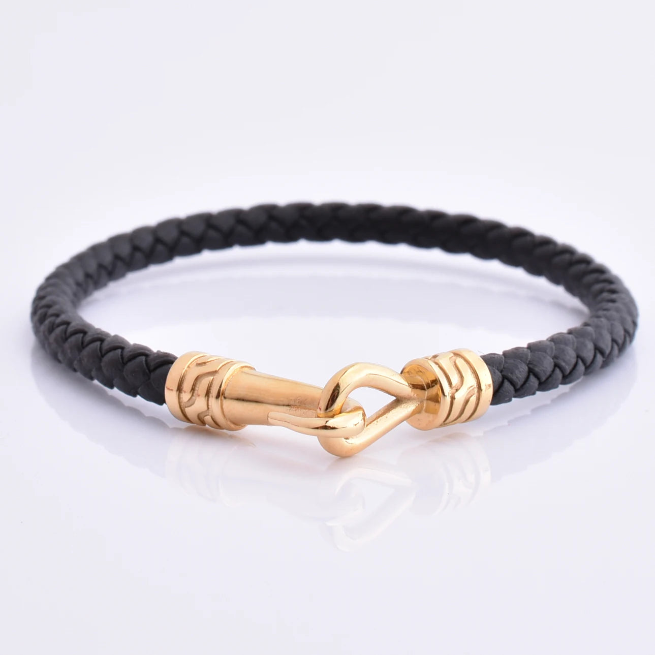 Wholesale New Arrival Gold Plated Fish Hook Leather Stainless Steel Bracelet for Men