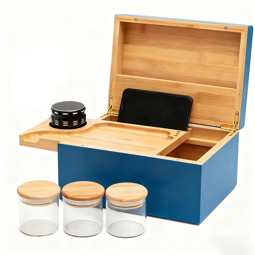 Bamboo Stash Box Jar Rolling Tray With Combination Lock Decorative Wood Herb Stash Box With Smoke Accessories