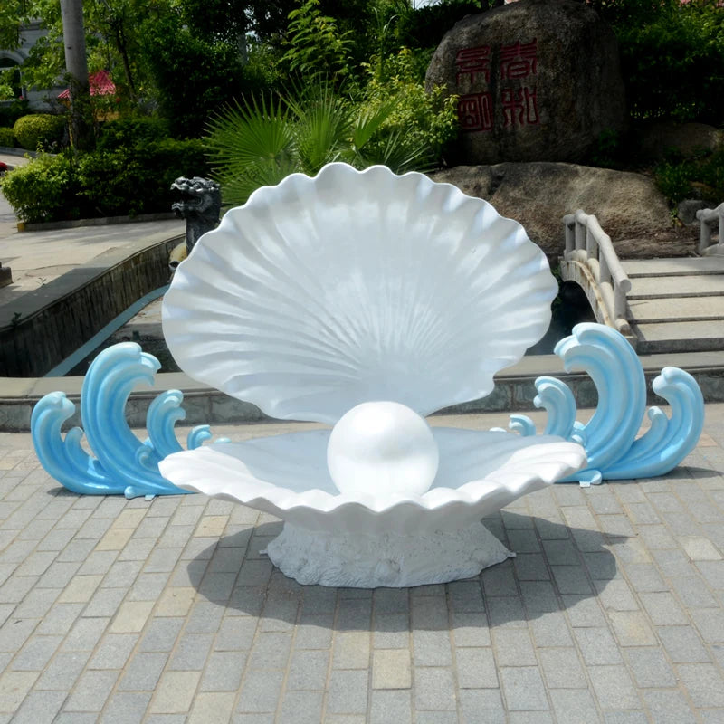 White Sea Shell with the Pearl/ Ocean Theme Marine Sea Shell Decoration/ Marine Conch Open Sea Shell Pearls