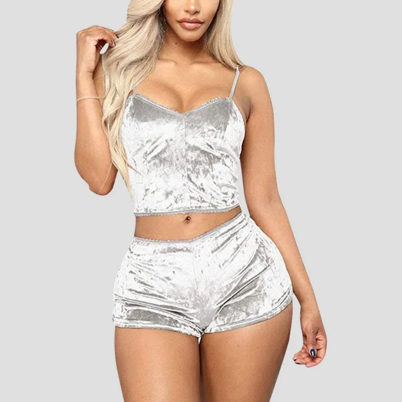 High Quality Sexy Smooth Soft Fashion Design Velvet Lingerie Velvet Pyjamas Set Shorts Sleepwear Nightwear for Women Girls