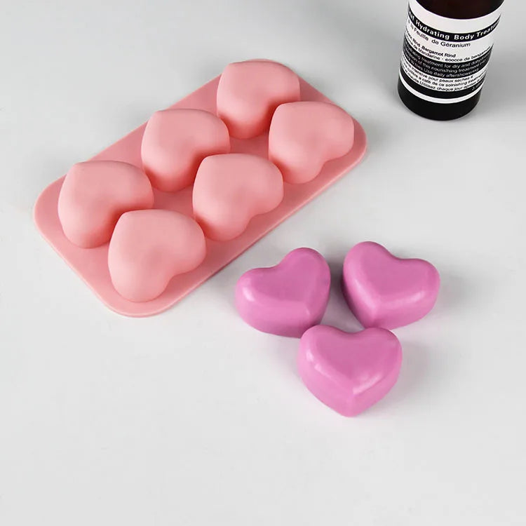 Early Riser 6-Cavity Love Heart Silicone Mold for DIY Cake for Handmade Soap & Bathroom Gifts for Valentine's Day