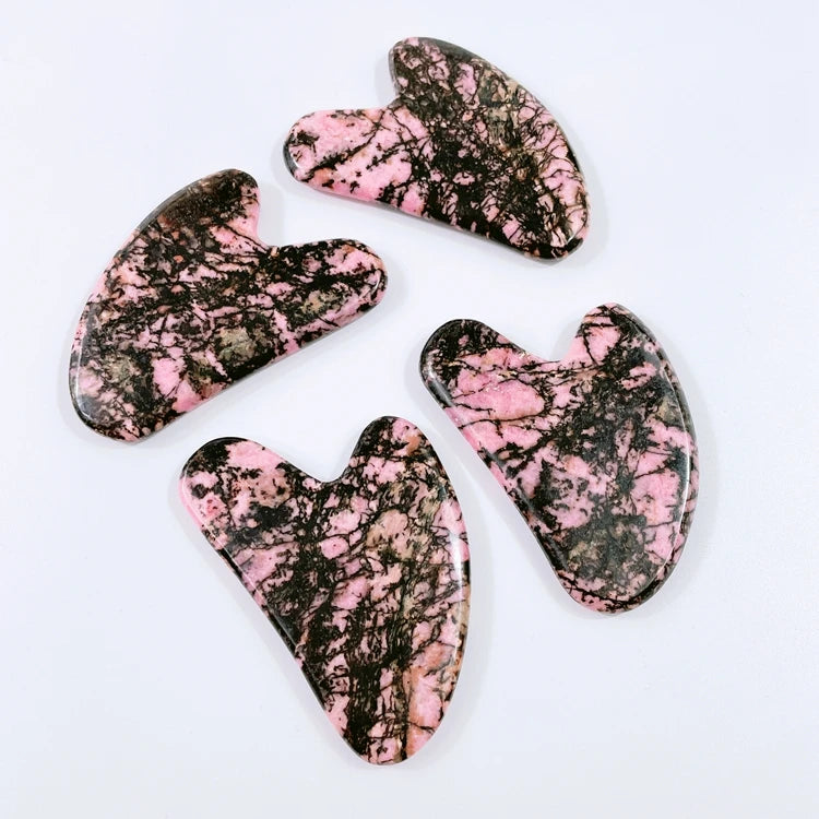 Huiying Natural Rhodorite Jasper Gua Sha Stone Heart GuaSha Scraping Massage Tool for Back Body