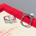 Dynamic Double Arc X Ring Inlaid 7-8mm AAAA Grade Luxury Platinum/18K Gold Plated Natural High Quality White Bread Pearl