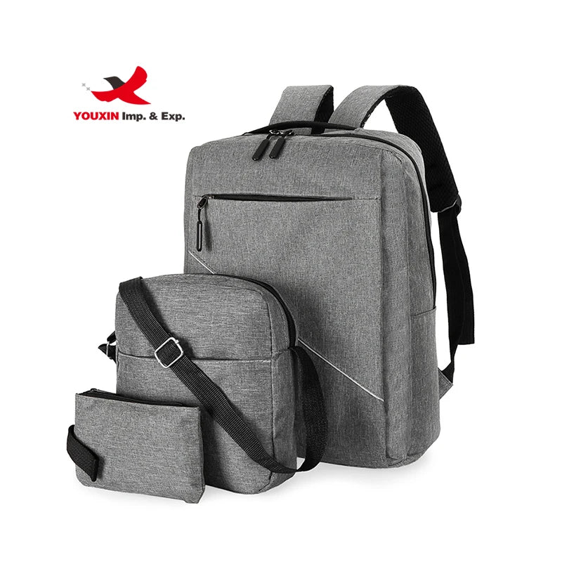 Factory Direct Sales Durable Computer Day Pack Three Piece Laptop Backpack Set with USB Charging Port