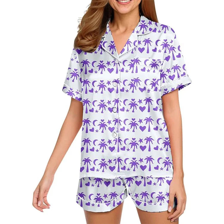 Women Elegant Cross-Border Summer Loungewear Set Hot-Selling Clear Print Short Plus Size for Home Use with Girl Never Fade Away