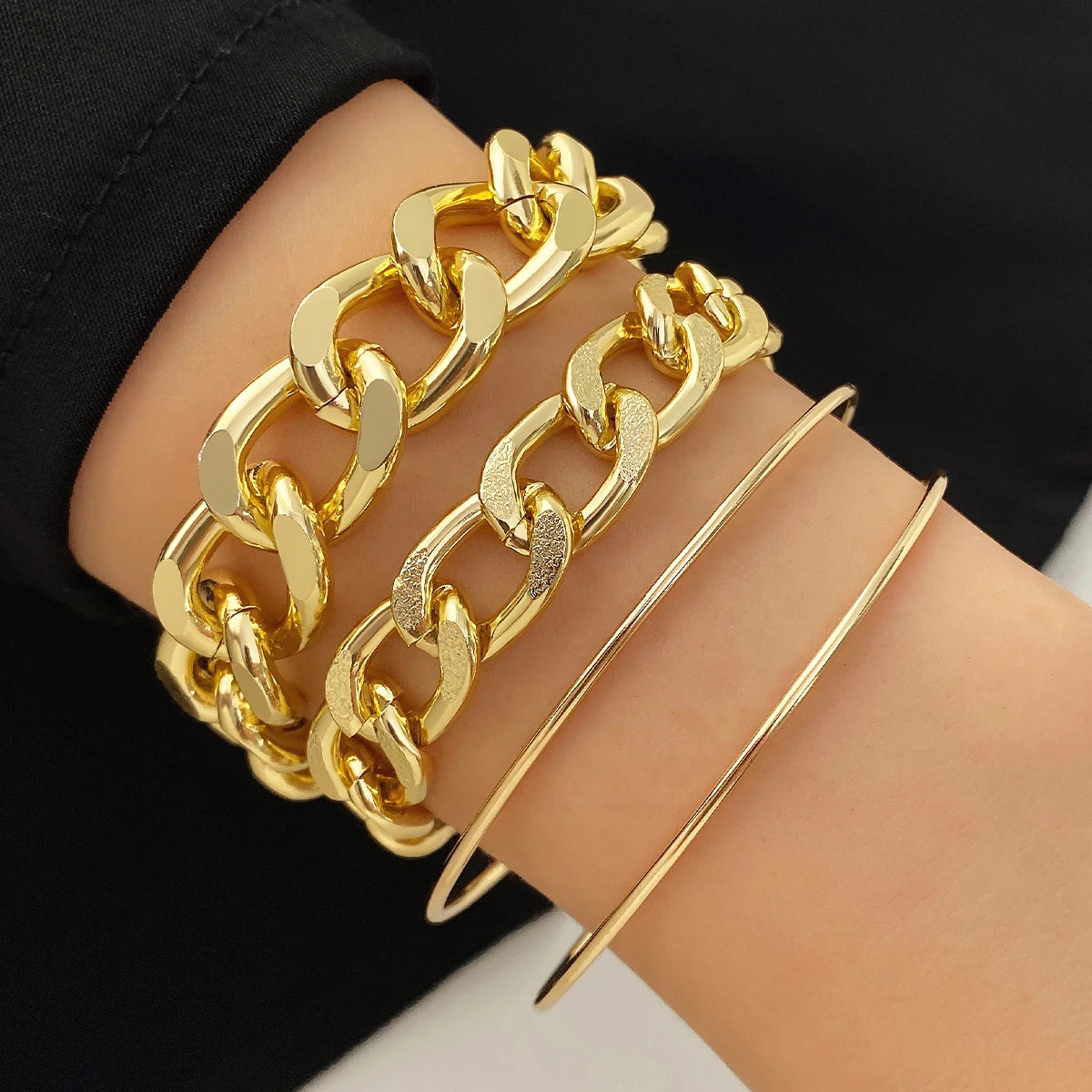 Custom New Fashion Jewelry Sets 4pcs Hiphop Twist Curb Cuba Bracelets Sets Unisex HipHop Popular Jewelry Sets