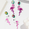 Bohemian Style Colorful Flower Leaves Elegant White Swan Funny Animals Purple Glitter Flamingos Acrylic Long Drop Earrings