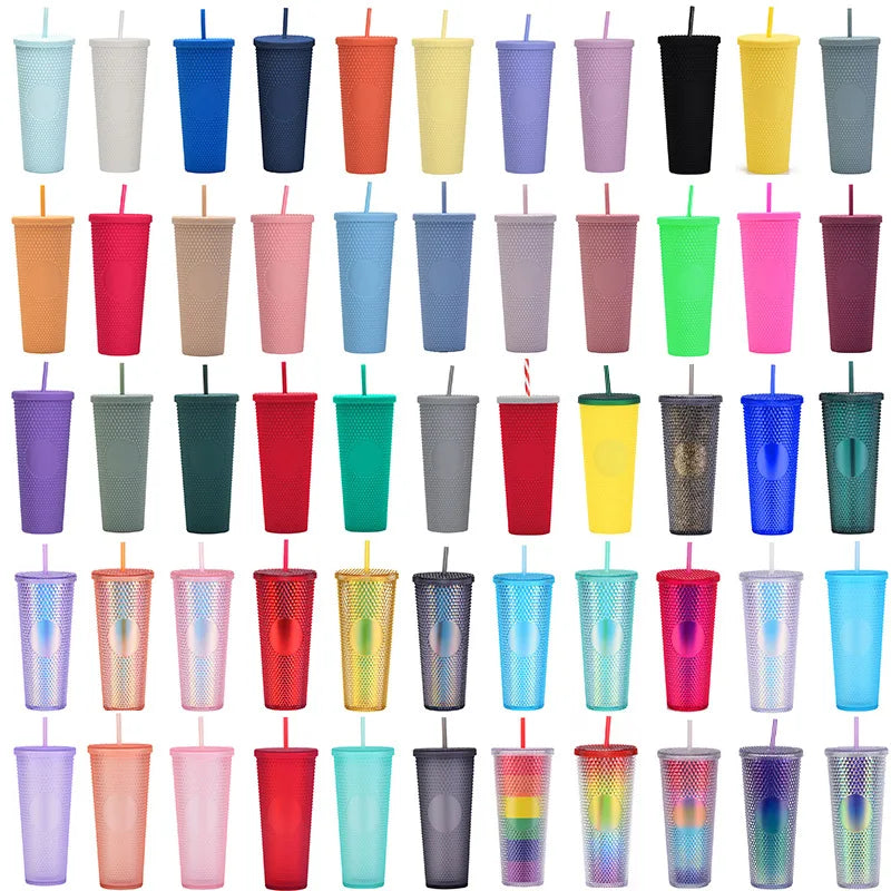 Christmas Custom logo 24oz Reusable Diamond Drinking Cup Multi Color Black Acrylic Double Wall Mug Plastic studded Tumblers