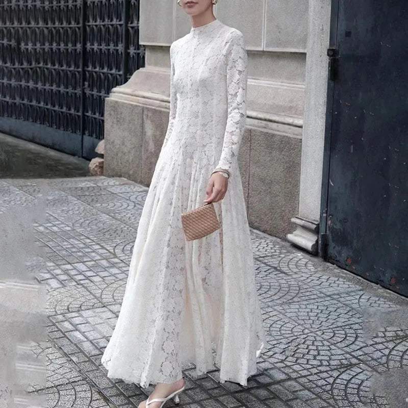 Fashion Niche 2024 Winter New Eco-Friendly Woven Stand Neck Lace Embroidery Washable Natural Waist Water-Soluble Flower Slimming