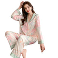 Factory Price Luxury Ice Silk Satin Long Sleeve Women's Sleepwear Pajamas Sets