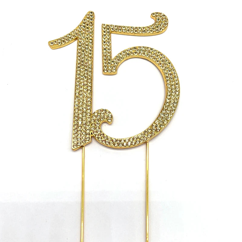 Mixed Birthday Number Cake Topper Anniversary Crystal Rhinestones Decorative Cupcake Topper for  Birthday Party Supplies