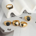 Trendy Yin Yang Signet Striped Signet Ring 18k Gold Plated Stainless Steel Chunky Statement Enamel Ring for Ladies