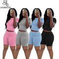 2025 Summer New Casual Comfortable 2 Piece Sets Woman Outfit Solid Short Sleeve O-neck Top + Shorts Suit