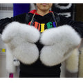 MWFur Luxury Winter Hand Warmer Unisex Natural Fox Fur Gloves for Women Girls Fox Fur Mittens Suede Leather Palm