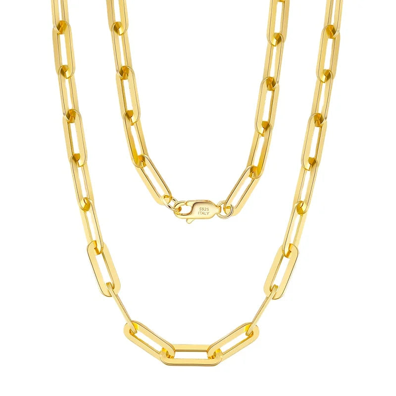 RINNTIN SC39 Minimalist Jewelry 14K Gold Plated 2.2mm Paper Clip Necklace S925 Sterling Silver Link Chain Stacked Necklace