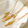 2025 Trendy New Waterproof Hypoallergenic Stainless Steel 18K Gold Plated Fish Hoop Earrings Pearl Pendant Necklace Jewelry Set