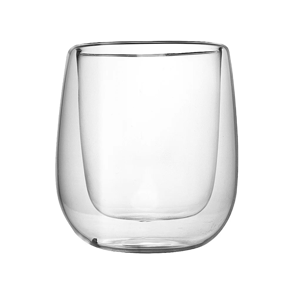 High Borosilicate Glass Cup Hand Made Round Color Double Wall Coffee Glass 415ml Transparent Modern Coffee Glass