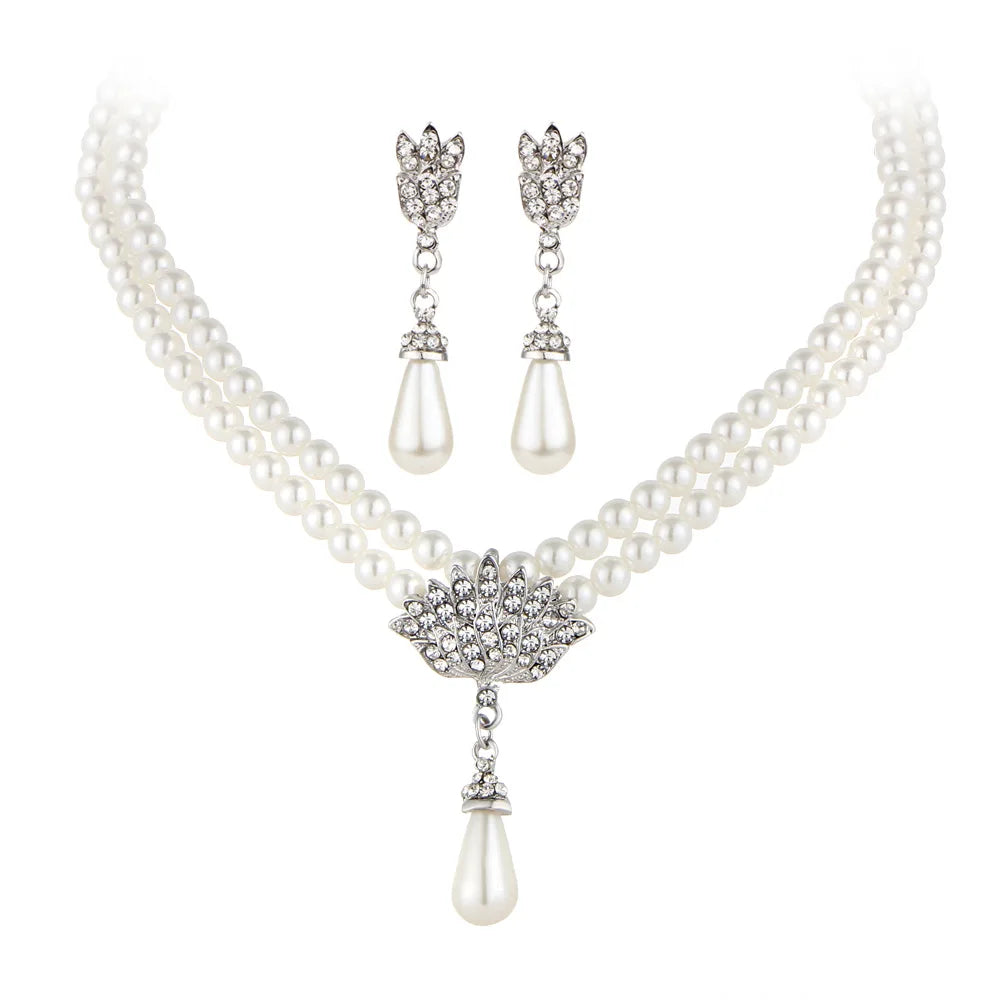 Factory Direct Classic Luxury Gem Pearl and Crystal Women's Jewelry Set for Wedding Engagement Party Anniversary Gift