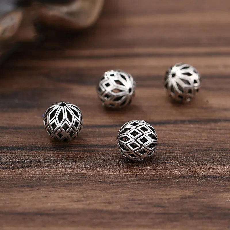 Personalized 925 Sterling Silver 8mm 10mm Hollow Round Spacer Beads for Bracelet Necklace Making Wholesale