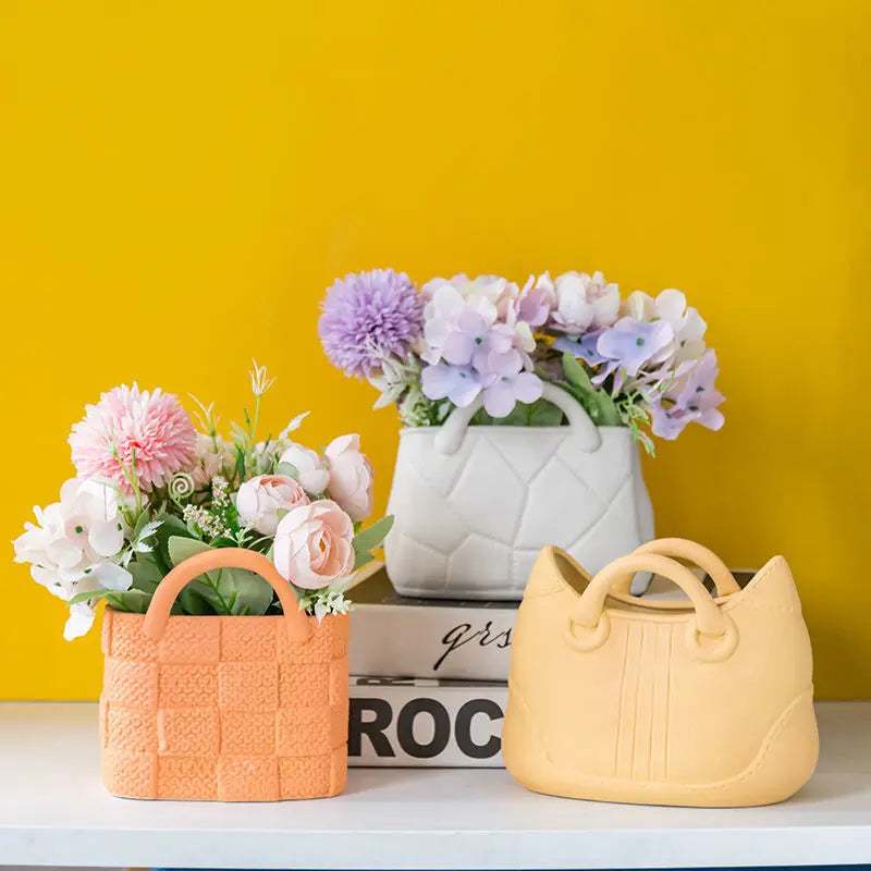 Ceramic Minimalist Vases Nordic Creative Handbag Vase Bag Tabletop Vase Modern Home Garden Decoration Daily Life Aceptable
