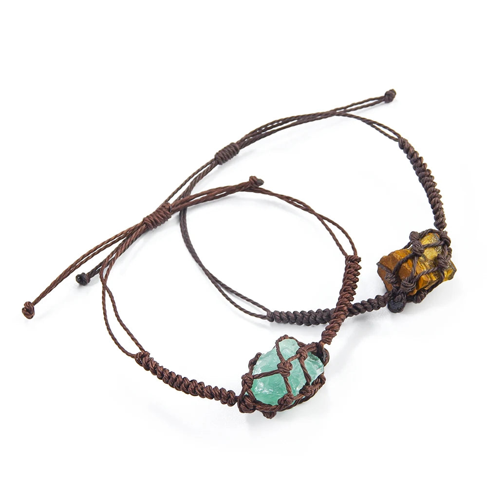New Vintage Style Hand-woven Women's Bracelet Irregular Natural Stones Fragrance Diffusion Adjustable Wrist Strap
