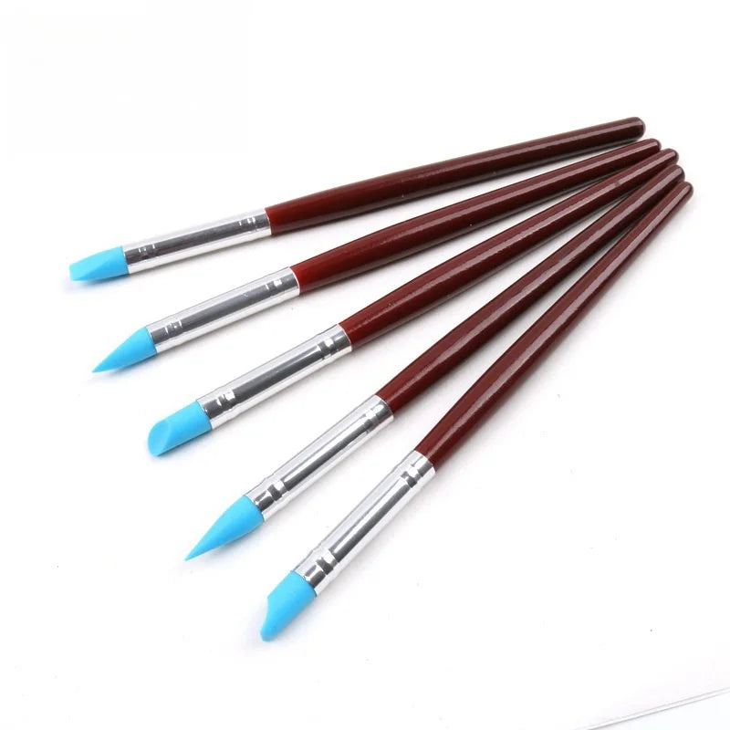 5pcs/Set Silicone Soft Head Pen Pottery Clay Carving Clay Rubber Nail Polish Brush Manicure Tools Nail Powder Painting Pen