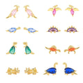 925 Sterling Silver Dinosaur Stud Earrings for Children Gold-Plated Tiny Cute Dinosaur with Colorful Zircon for Gifts