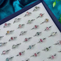 Luxury Flower Design Candy Rainbow Colors Natural Tourmaline Stone Rings