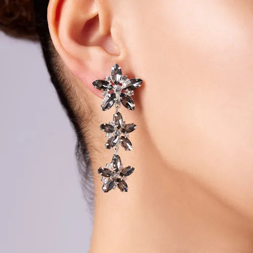 Shiny Cubic Zirconia Ins Style Flower Drop Dangle Earrings