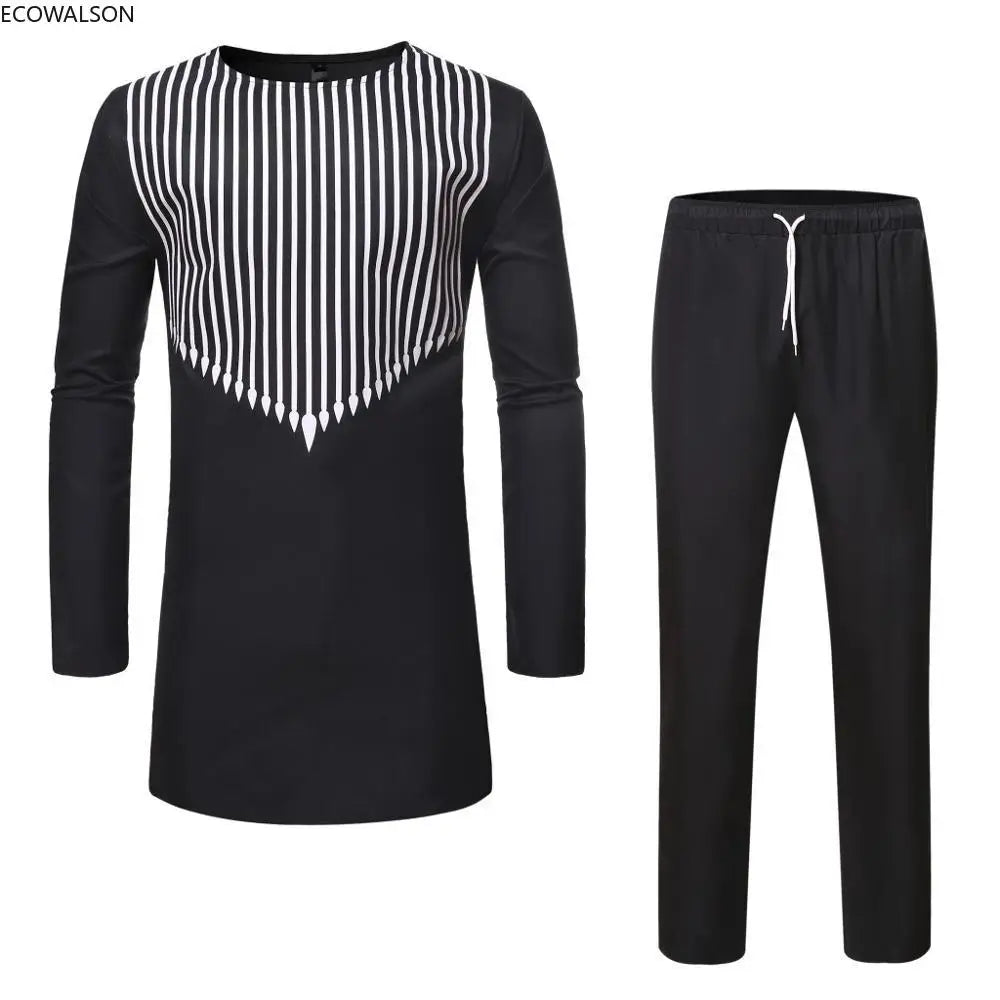 Ecowalson Mens Top Pants  2 Pieces Outfit Set Men African Clothes African Clothing Men African Suit Dashiki Shirt With Trouser