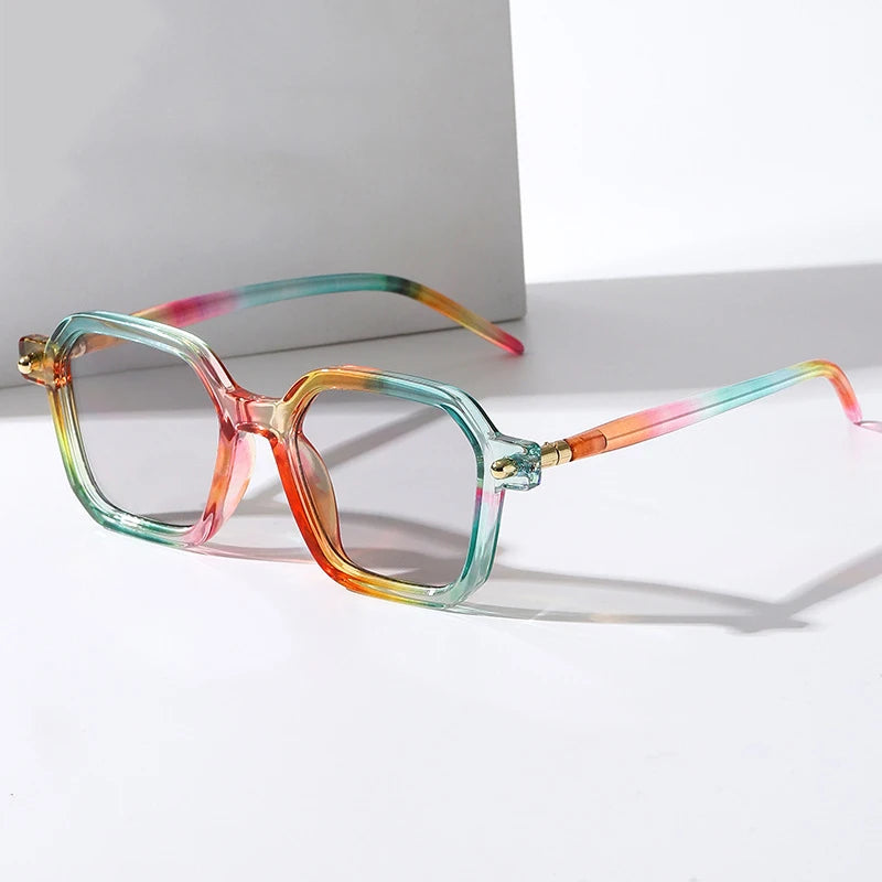 STORY KD86601 Vintage Square Sunglasses Personality Fashion Rainbow Frame Sunglasses Clear Lens Polygon Optical Glasses