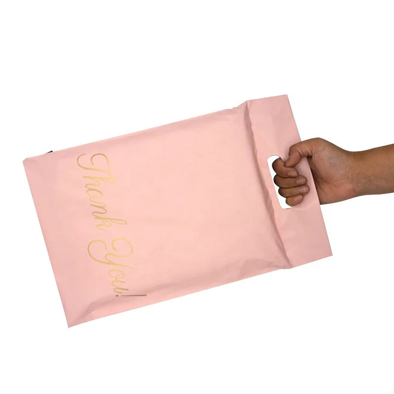 Custom Shopping Handle pink and Gold Plastic Mailing Bags With Handles for Shipping