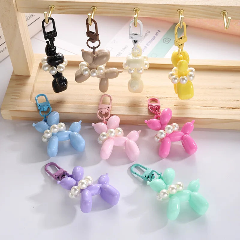 HOT Dog Keychain Pearl Balloon Dog Style Key Rings Handbag Backpack Bag Charm Decoration Puppy Key Holder Kawaii Dog Key Chain