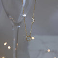 Cute INS Fashion Pure 925 Sterling Silver Shiny Zircon Moon and Star Pendant Necklace for Women Girls Jewelry