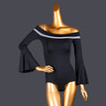 Latin Dance Costume - Collar Sleeve Adult Top Modern R Practice Dress Cha-cha Black White