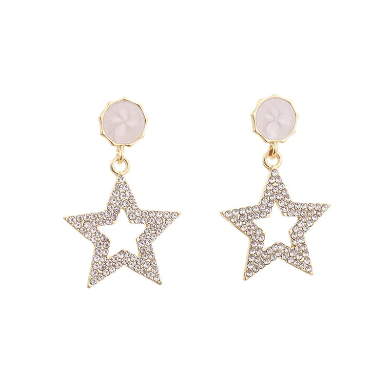 European and American Hot-selling Circle Pentagram Earrings Shell Full of Diamonds Elegant Temperament Personality Earrings