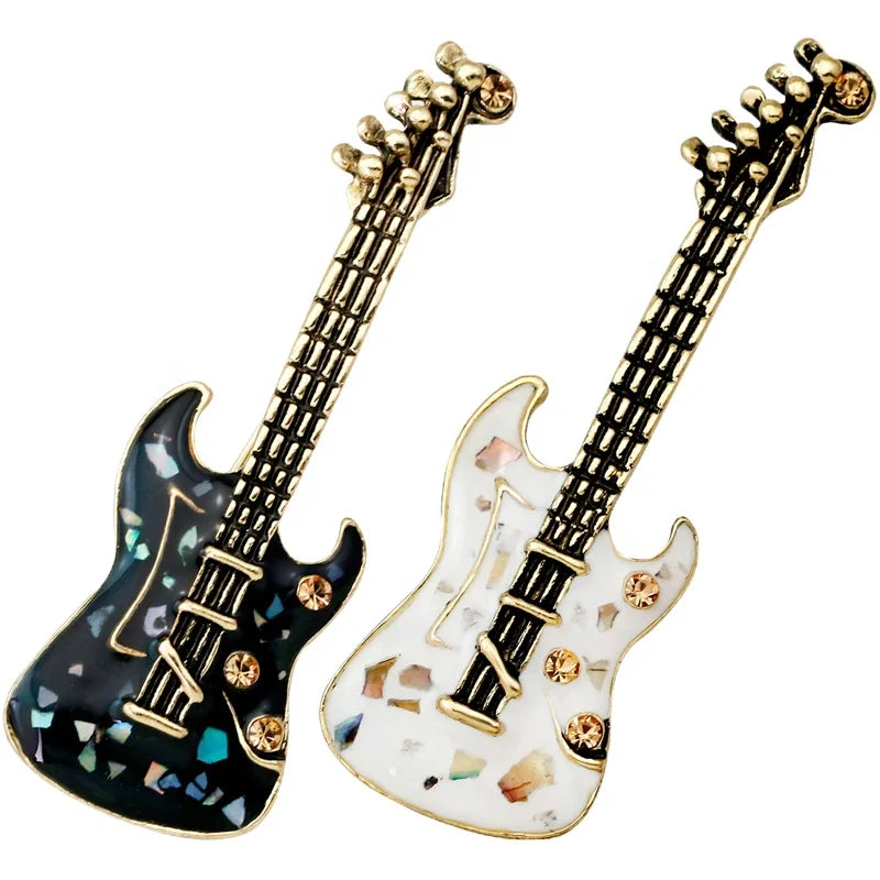 Fashion Enamel Seashell Alloy Guitar Gold Style Brooch Bass Musical Pins for Concert Clothes Decoration Accessories