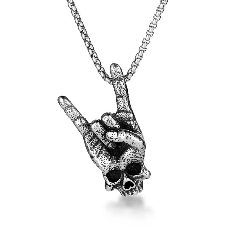Punk Hip Hop Hot 316L Stainless Steel Necklace Hand Skeleton Style Men Charm Pendant Big Biker Necklace