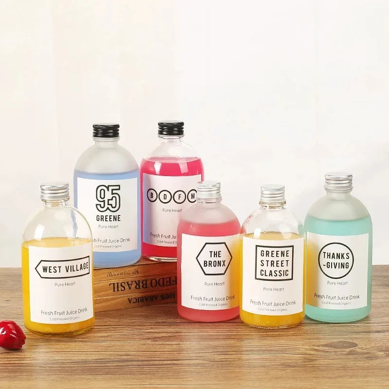 150ml 270ml 350ml 500ml Empty Frosted/ Clear Round Glass Beverage Bottles for Juice Milk Tea Cold Brew Coffee With Aluminum Caps